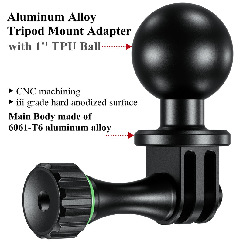 BRCOVAN Aluminum Alloy Tripod Mount Adapter with 1'' TPU Ball Fit for RAM Mounts B Size Double Socket Arm, Compatible with Gopro Hero Action Camera/DJI/Insta360/Camcorder/Field Monitor