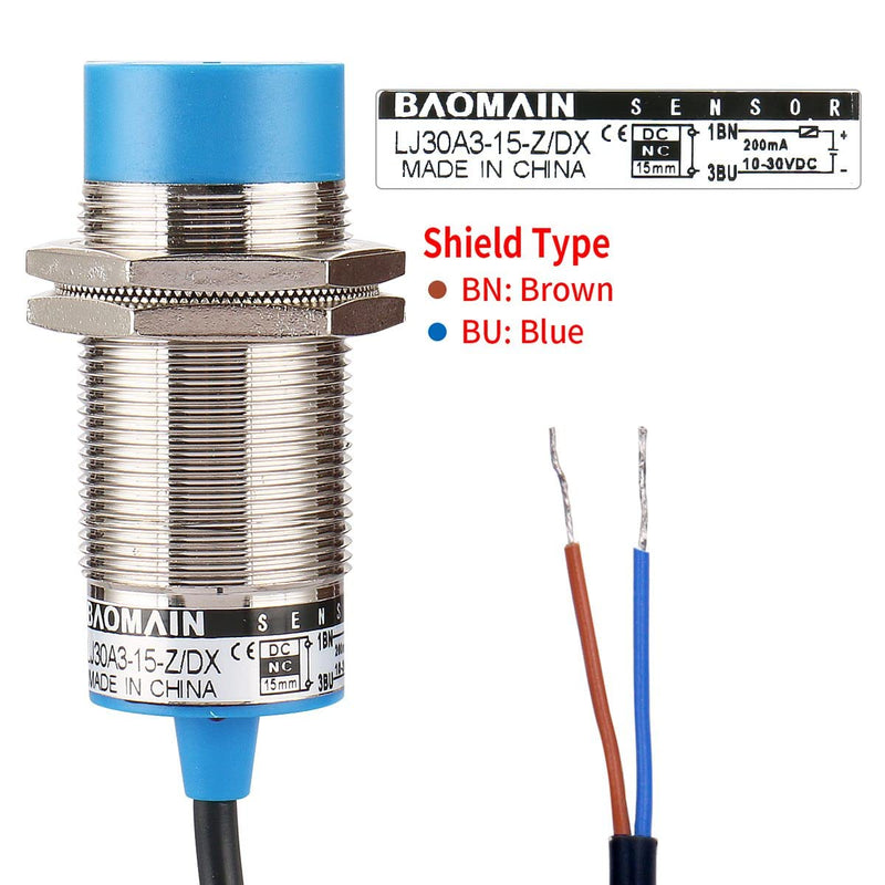 Baomain M30 Non-embedded Inductive Sensor Switch LJ30A3-15-Z/DX Cylindrical Type DC 10-30V 2 Wire 15mm NC(Normally Closed) CE