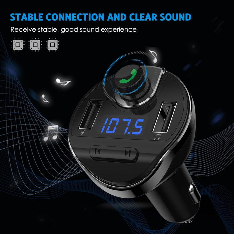 Criacr (Upgraded Version) Bluetooth FM Transmitter for Car, Dual USB Charging Ports & HI-FI Stereo Sound Wireless Radio Adapter Music Player Kit with Hands-Free Calling, Compatible for All Smartphones Black