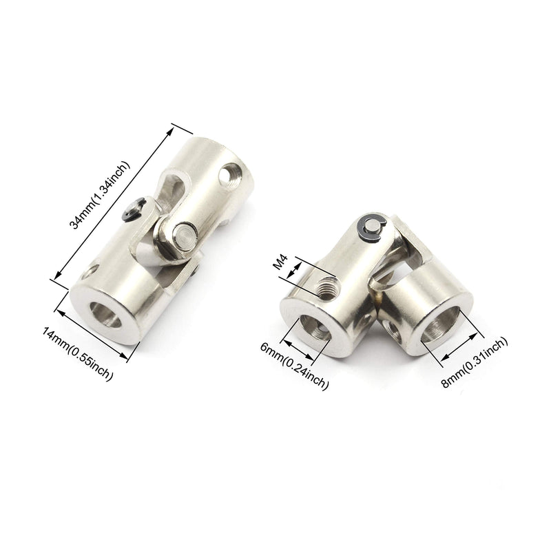 Befenybay 2 Pcs 6mm to 8mm Universal Joint Shaft Coupling with Screws for Motor 6-8mm Silver