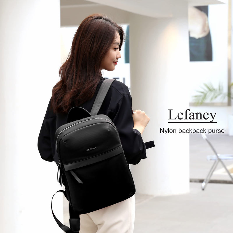 Lefancy Laptop Backpack Slim College Travel School Business Fashion Nylon Water-proof Daypack Bookbag for Women Men Black 9899 Black