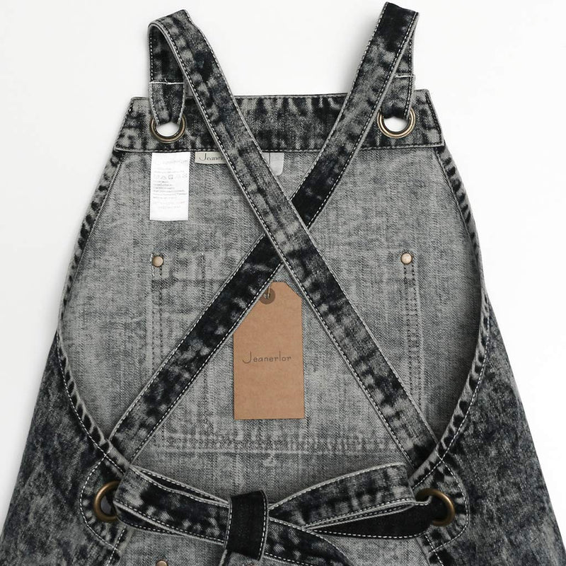 Jeanerlor - Denim Apron With Pockets for Women and Men - Washing Style | Adjustable S to XXL Adjustable:S to L Black