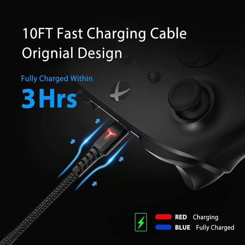 2 Pack 10FT Xbox Series X S PS5 Controller Charger Charging Cable TeslaY LED Indicator, 6amLifestyle Nylon Braided Fast Charging Data Sync USB Type C for Xbox Series X S PS5 Switch Controller