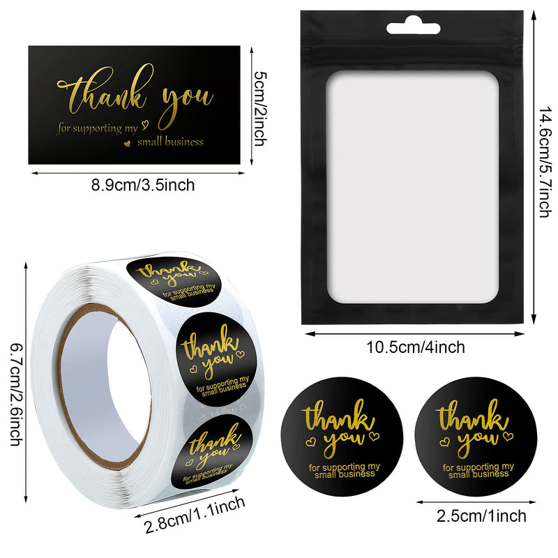 620 Pieces Thank You Cards and Stickers Set Thank You Gold Foil Stickers Thank You for Supporting My Small Business Stickers with Resealable Packaging Bag, Suitable for Business Owners (Black) Black