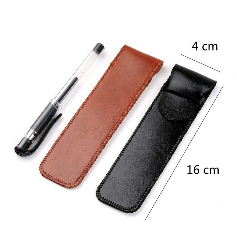 Daimay Leather Pen Case Handmade Fountain Pen Pouch Soft Pen Protective Sleeve Cover Stylus Touch Pen Holder - Pack of 2 (Black & Brown)