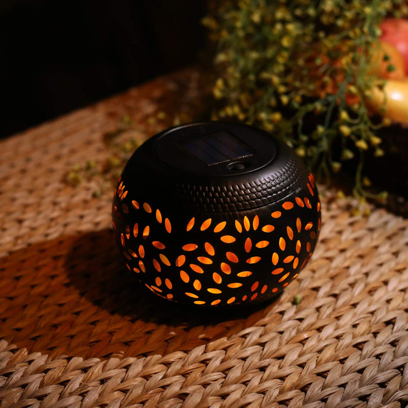 pearlstar Table Solar Lights Outdoor Waterproof - Dancing Flickering Flame Lamp Black Metal Tabletop Light Solar Powered Decorative Lighting Lantern for Desk Bedroom Patio Garden Pathway Yard (1 Pack)