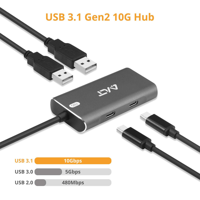AVLT 4-Port USB 3.1 Gen 2 10G Hub - USB-A x2 USB-Cx2 - Portable USB-C Hub for MacBook Pro, iMac, iPad Pro, MacBook Air, Surface Pro, Pixel Slate, Galaxy Tab (Does Not Support USB-C Video Display)