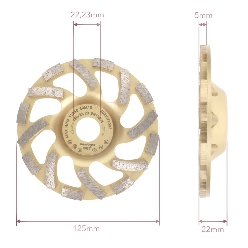 PRODIAMANT diamond cup wheel 125 mm x 22.2 mm Turbo ST81 diamond grinding wheel concrete natural stone professional quality 125 / 22.23 mm