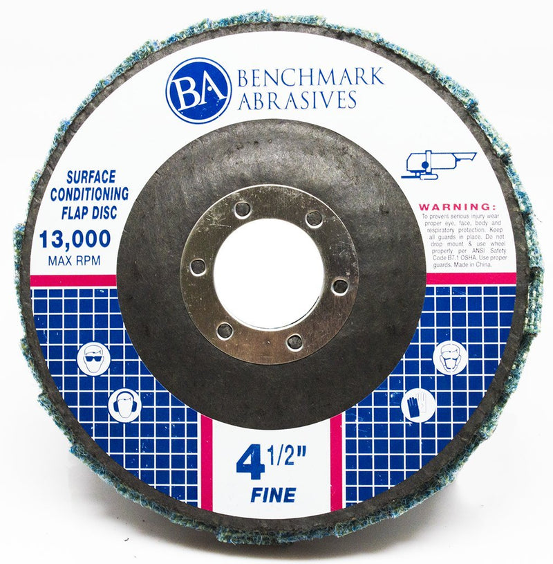 Benchmark Abrasives 4-1/2" Type 27 Surface Conditioning, Grinding, Sanding and Polishing Flap Discs 7/8" Arbor Fine Grit - 5 Pack
