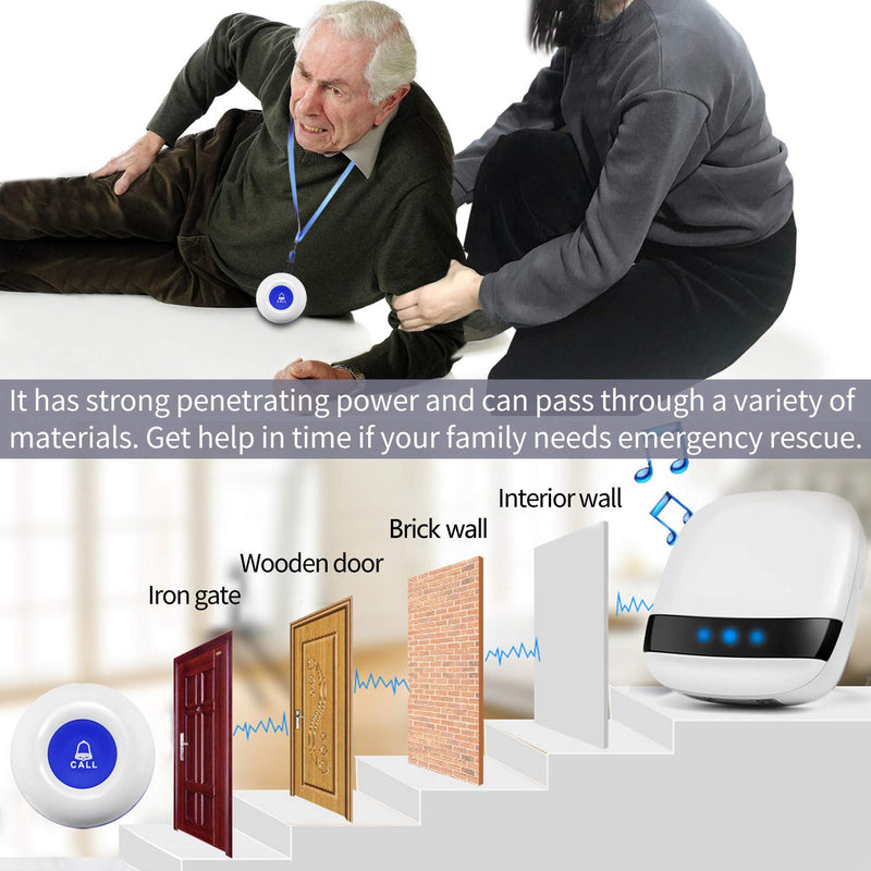 LIOTOIN Wireless Caregiver Pager Call Button Nurse Alert System Call Bell for Home/Elderly/Patients/Disabled 3 Transmitters 3 Plugin Receivers (600+ft Operating Range)