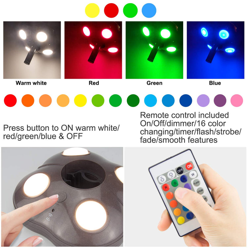 BIGMONAT Patio Umbrella Light Battery Operated, Outdoor Table Umbrella Lights with Remote, Super Bright Color Changing Pole Light, Wireless Tent Lights for Camping, 250 Lumens Brown