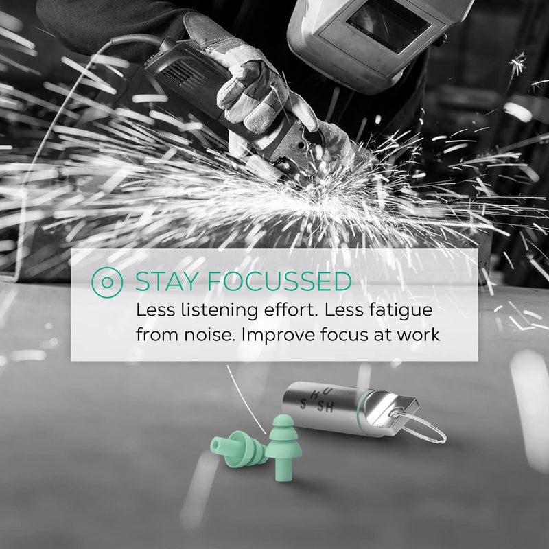 Work Ear Plugs - Shush Worker - Reusable Filter - Prevent Occupational Hearing Loss - High Performance Hearing Protection with Ceramic Filter - for All Ear Sizes