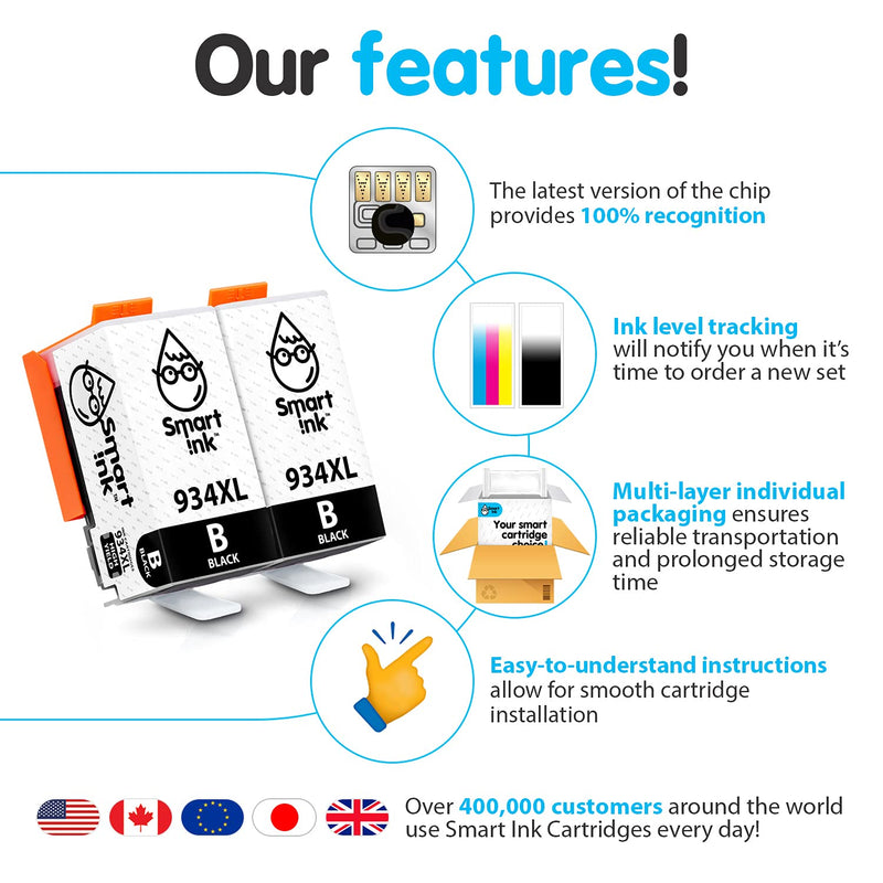 Smart Ink Compatible Ink Cartridge Replacement for HP 934 XL 935 935XL 934XL for Officejet Pro 6230 6830 6835 Officejet 6220 6812 6815 6820 (2 BK Pack Combo) 2 x Black