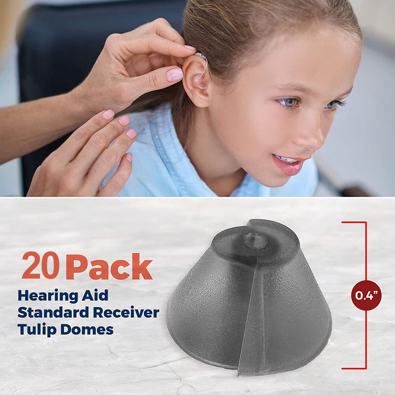 MEDca Hearing Aid Standard Receiver Tulip Domes Compatible with GN Resound Sure Fit - 20-Pcs Universal Invisible Tip Replacement Ear Domes for BTE PSAP Hearing Amplifiers and Open Fit Models