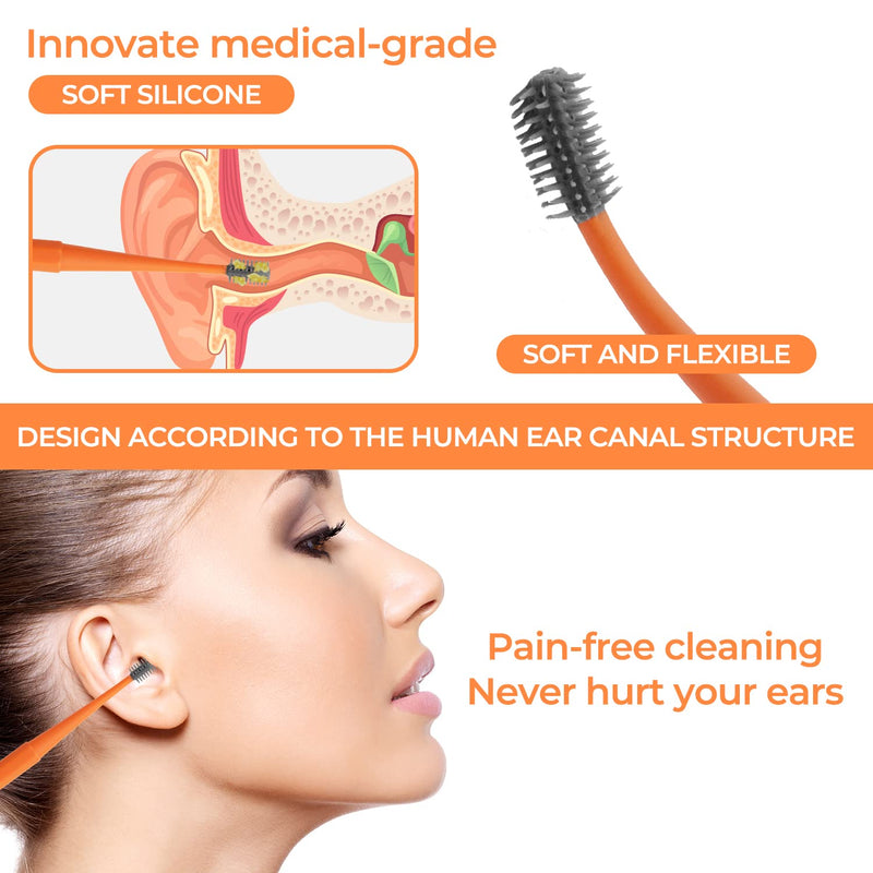 Q Grips Earwax Removal Kit Ears Cleaner 2 Pieces Ear Remover Pick Tool Set Reusable Soft Silicone with Exquisite Leather case for Olders Adult Kids Grey