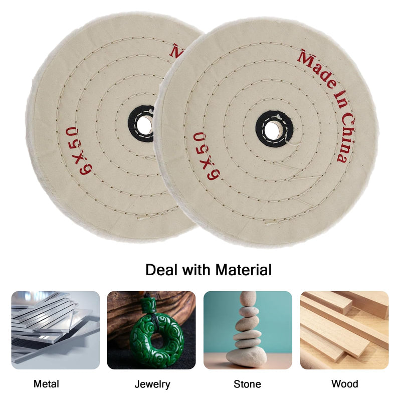 Polishing disc 150 mm, pack of 2 polishing attachments, cotton buffing disc, 50 layers of polishing discs with 12.7 mm axle hole for bench grinder, drill, jewelry, glass, metal, wood, polishing, white