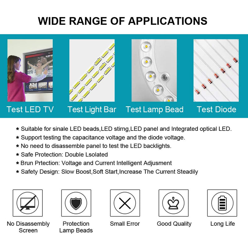 LED Light and TV Backlight Tester,LED Strip Lamp Beads Repair Testing Tool with Gold Plated Pin and Power Cable 0-300V Adaptive Voltage, Suitable for All LED Beads TV Computer Laptop Light Repairs