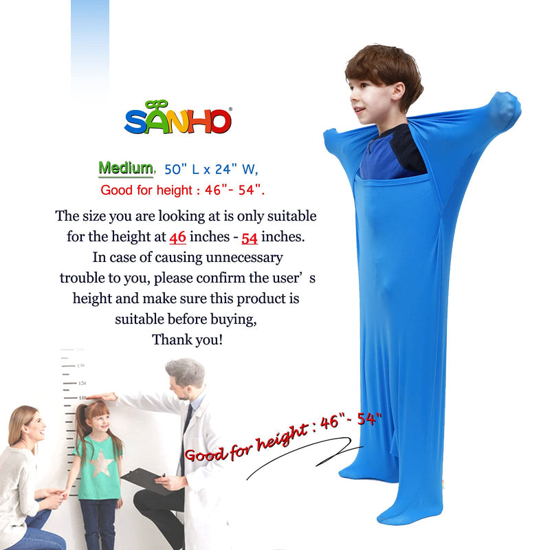 SANHO Premium Sensory Sock, Updated Version, Medium, 50" L x 24" W, Good for Height:46"- 54" Blue