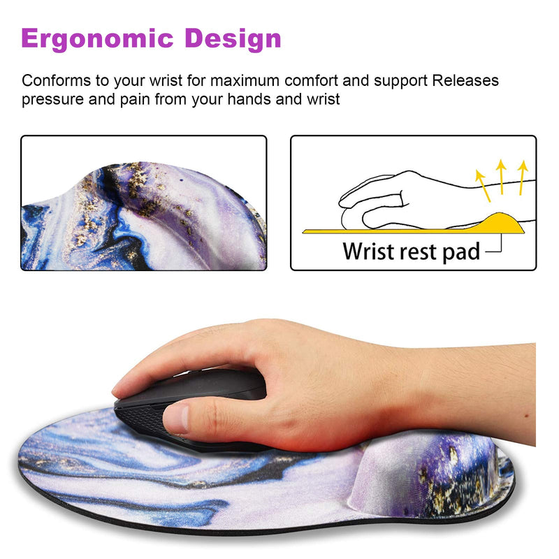 Ergonomic Mouse Pad with Wrist Rest Support Gel, ArtSo Non Slip Rubber Base Pad Computer PC Laptop Women Men Mousepad for Home, Office, Gaming, Working Easy Typing, Pain Relief, Purple Marble