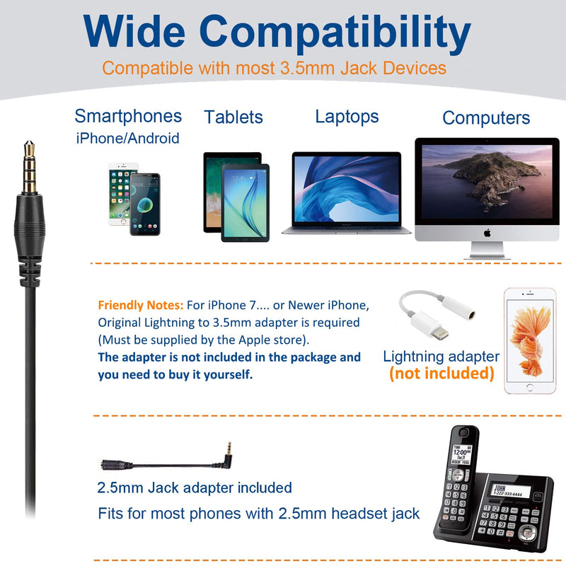 Cell Phone Headset with Microphone Noise Cancelling & Call Controls, 3.5mm Computer Headphones for iPhone Samsung PC Business Skype Softphone Call Center Office, Clear Chat, Ultra Comfort Black