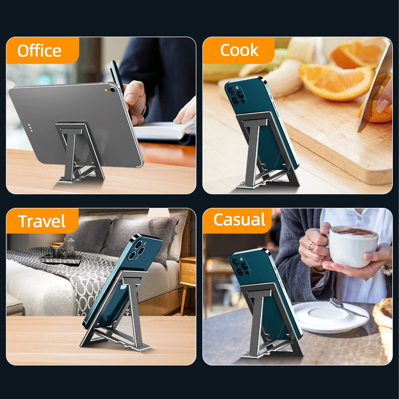 ULIKTO Cell Phone Stand Fully Foldable Height Adjustable Desktop Phone Holder Aluminum Alloy Phone Mount for Desk/Office Compatible with iPhone Samsung S21 S20 iPad Mini Tablets Up to 10â€ (Black) Black