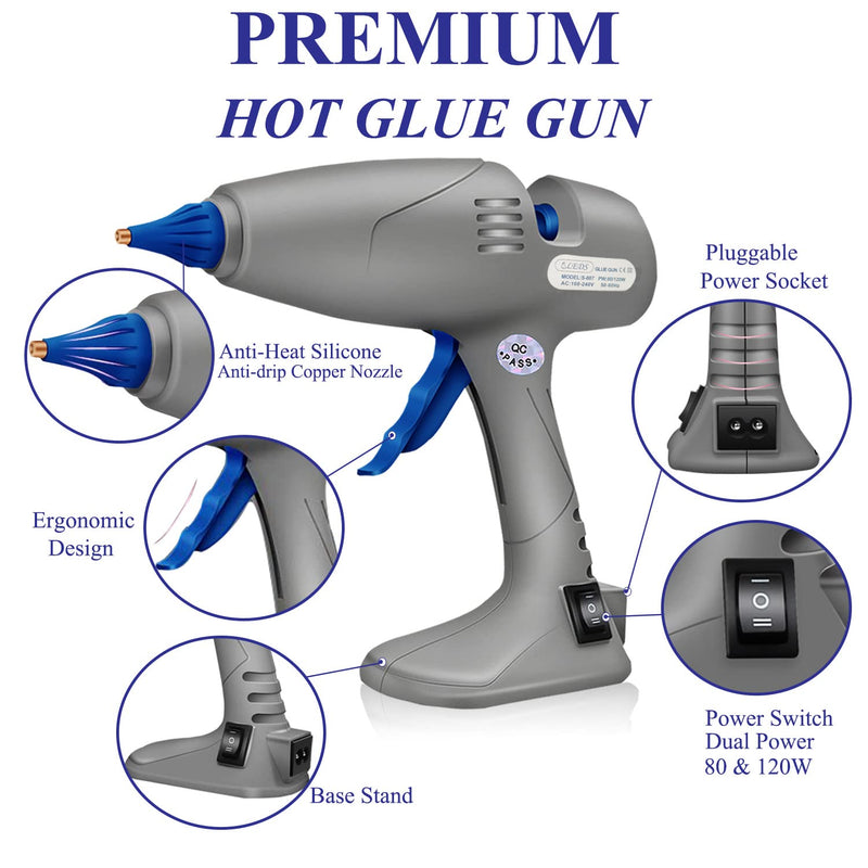 Hot Glue Gun, Upgrade Glue Gun No Dripping 80 & 120W, BLEDS Stand-Up Hot Melt Glue Gun Kit Full Size Dual Temperature With 12 Glue Sticks for Craft, Creative, Office, Decoration, DIY, Quick Repairs