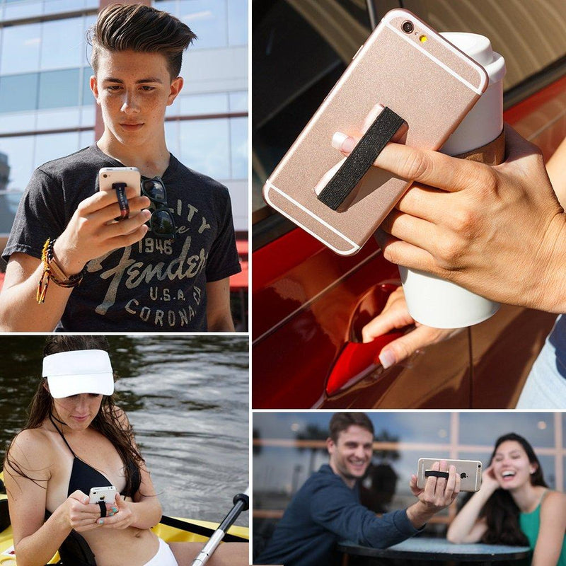 Love Handle Cell Phone Grip Holds Device with just a Finger - Ultra Slim Pocket Friendly Finger Strap for iPhone and Mini Tablet - Grip it Securely for Texting, Photos and Selfies (Black 2-Pack)