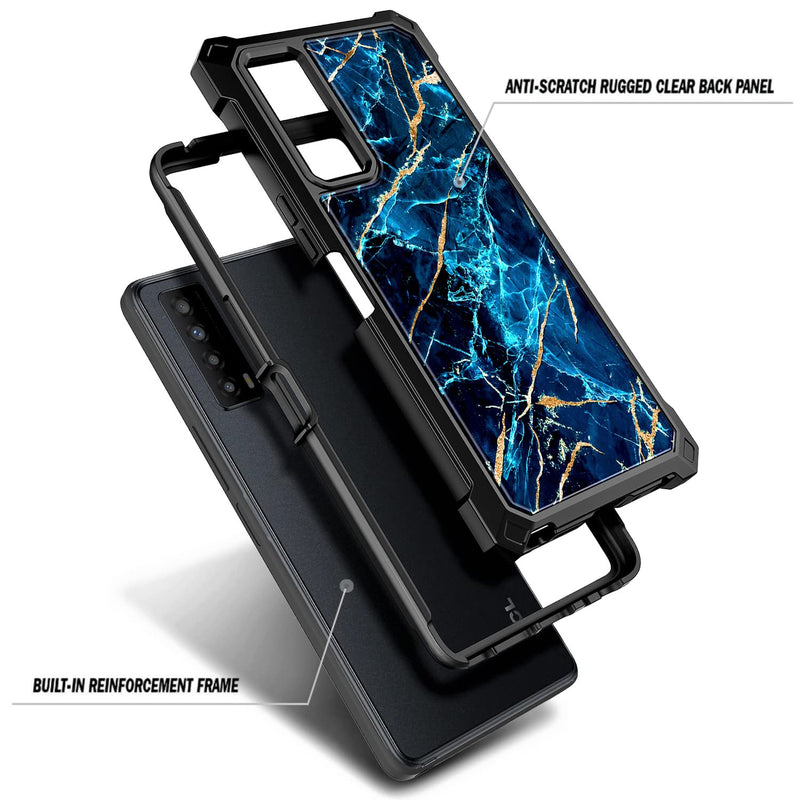 NZND Case for TCL Stylus 5G (T779W) with Tempered Glass Screen Protector, Full-Body Protective Shockproof Rugged Bumper Cover, Impact Resist Durable Phone Case (Sapphire) Sapphire