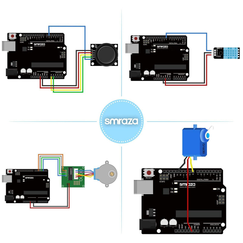 Smraza Super Starter Kit Project Kit with Breadboard, Power Supply, Jumper Wires, Resistors, LED, LCD 1602, Sensors, Detailed Tutorial for Project, Compatible with Arduino