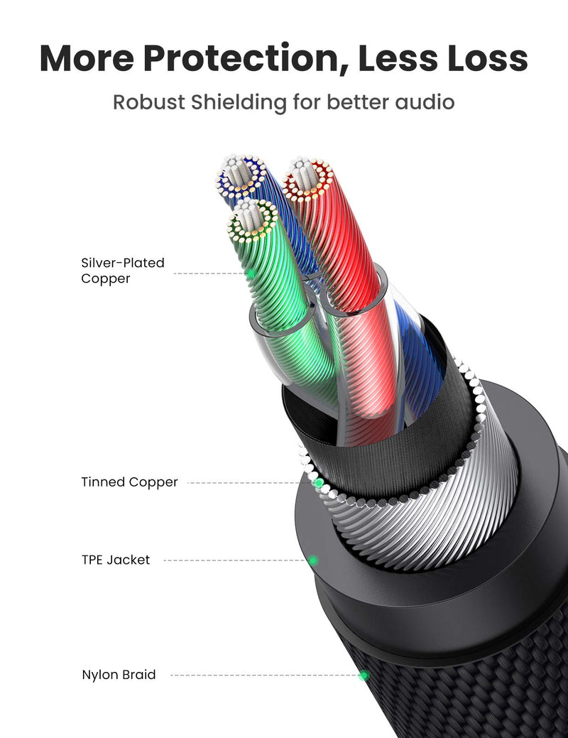 UGREEN 3.5mm Audio Cable Braided 4-Pole Hi-Fi Stereo TRRS Jack Shielded Male to Male AUX Cord Compatible with iPhone, iPad, Samsung Phones, Tablets, Car Home Stereos, Sony Headphones, Speaker, 3FT