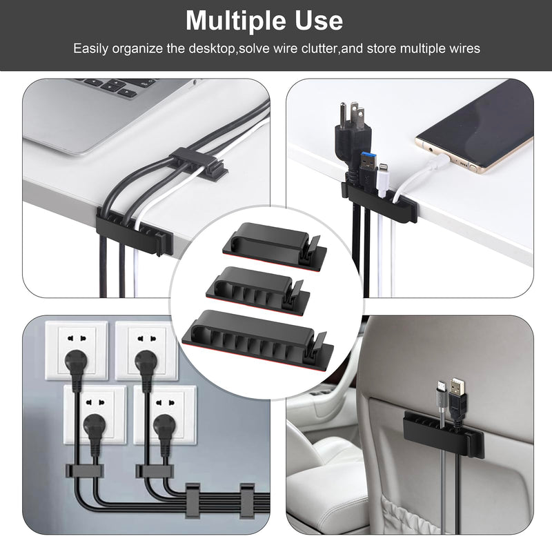 Cable Management Clips, 20Pcs Cable Organizers Wire Clips Cord Holder for TV PC Ethernet Cable Under Desk Home Office (Black) Black