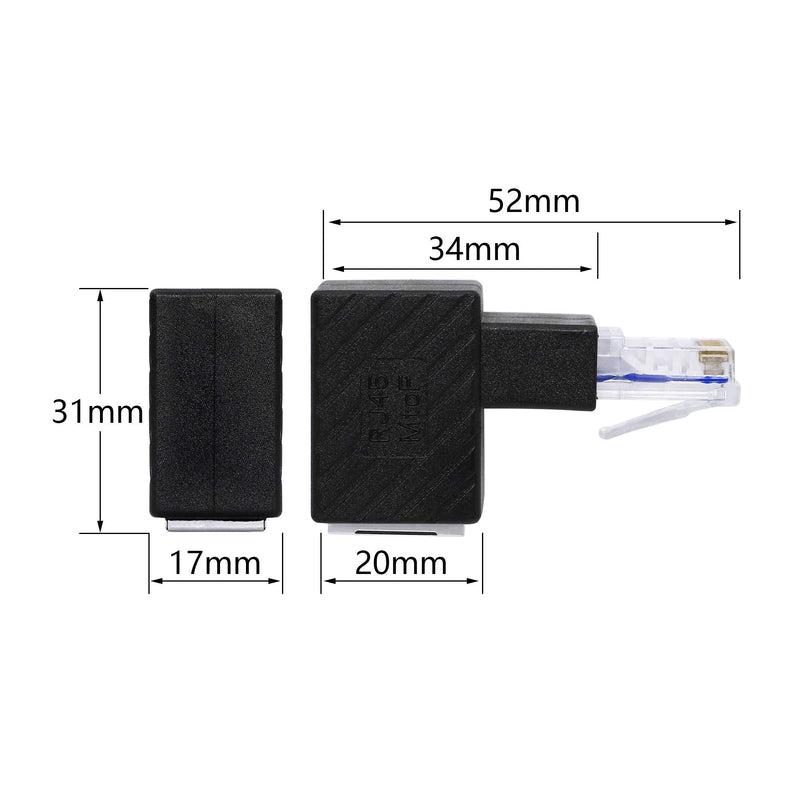 RIIEYOCA Down Angle Ethernet Adapter, 90 Degree RJ45 Male to Female Extension Cat6 LAN Network Connector for Computers, Laptops, Routers(2-Pack) Black(D)