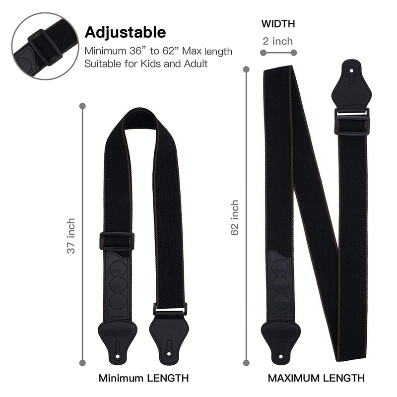 tifanso Guitar Strap, Soft Cotton Guitar Straps With 3 Pick Holders, Strap Button Headstock Adaptor, 1 Pair Strap Locks and 3 Guitar Picks Set For electric/Acoustic Guitar black