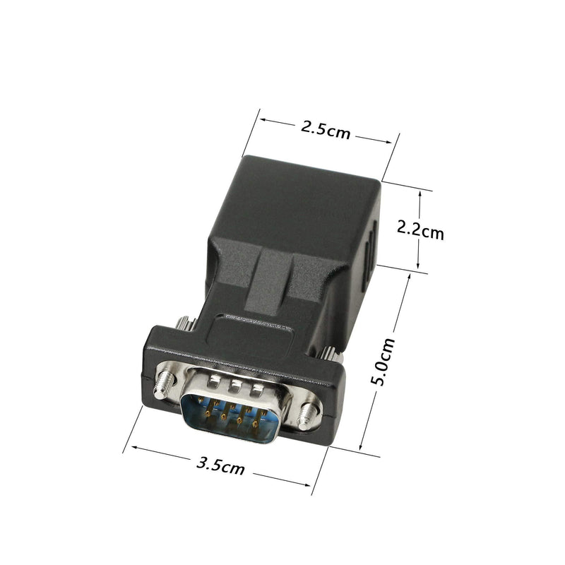 DB9 RS232 to RJ45 Extender, DB9 9-Pin Serial Port Female&Male to RJ45 CAT5 CAT6 Ethernet LAN Extend Adapter Cable-2pcs (2-Adapter) 2-Adapter