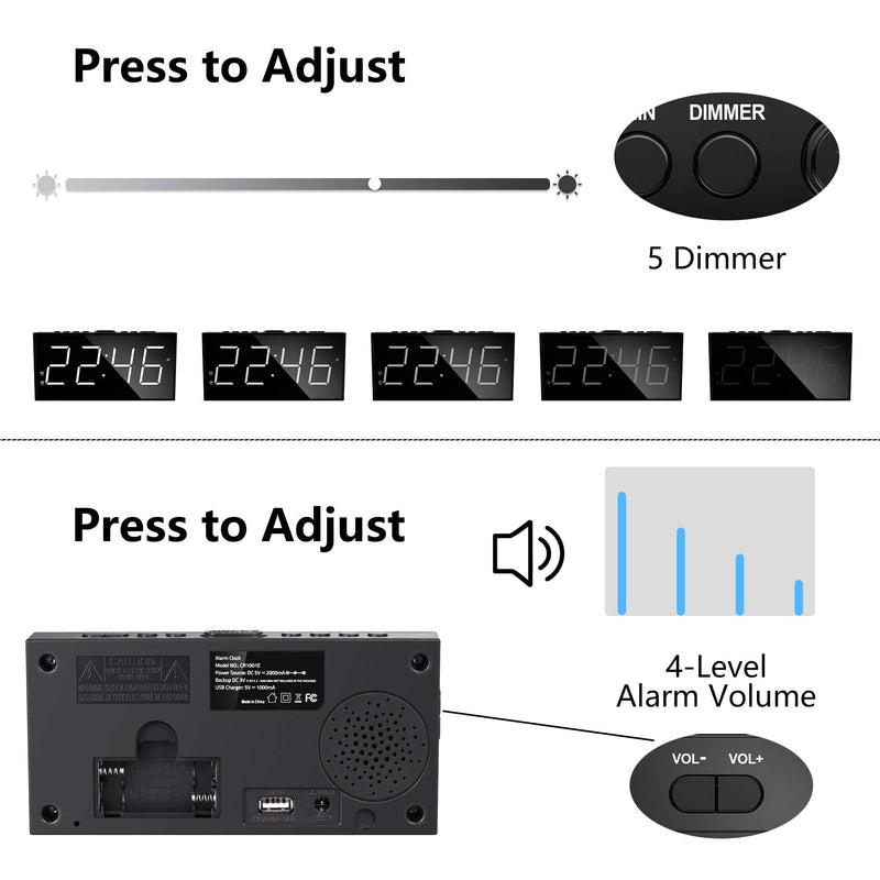 Alarm Clock for Bedroom, 2 Alarms Loud LED Big Display Clock with USB Charging Port, Adjustable Volume, Dimmable, Snooze, Plug in Simple Basic Digital Clock for Deep Sleepers Kids Elderly Home Office White Digits