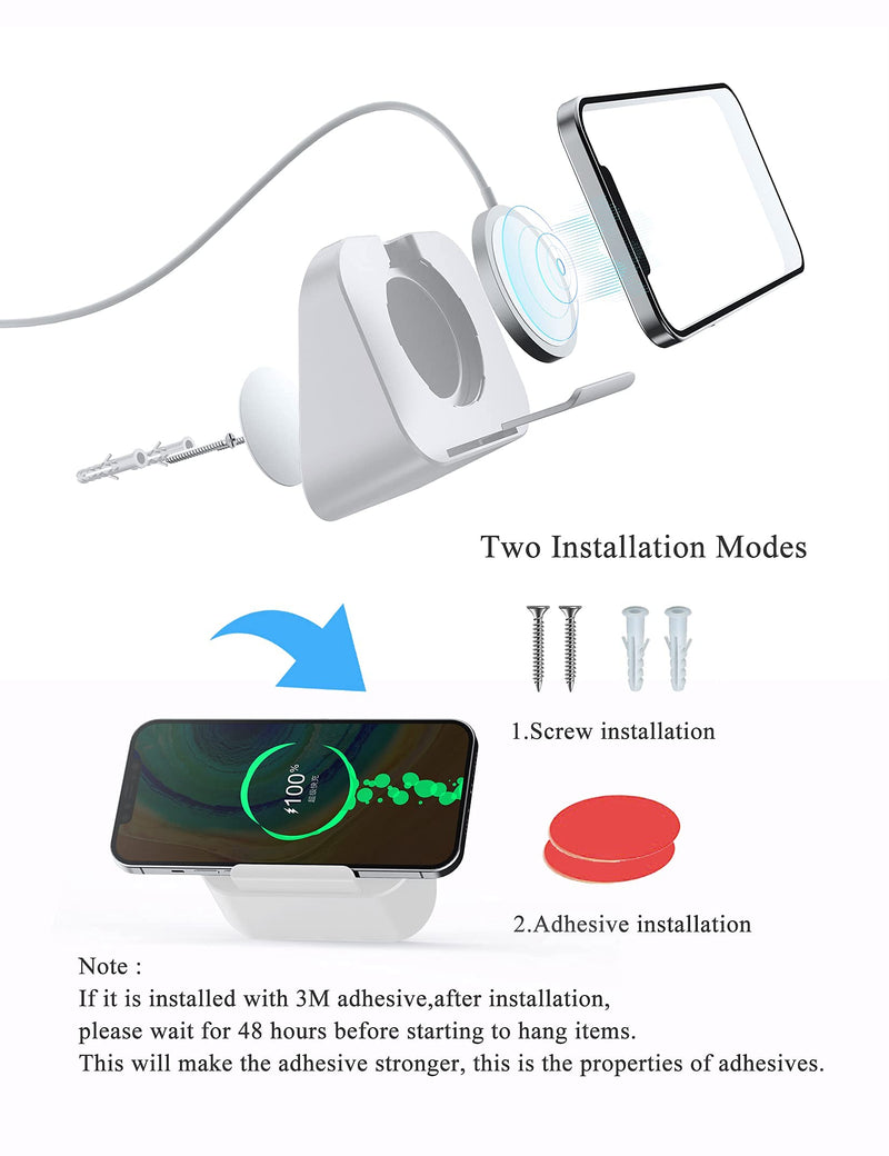 Phone Wall Mount for Magsafe Charger Bedside Phone Holder Compatible with Magsafe Accessories Fit for iPhone 12/12 Pro/ 12 Pro Max(Charger Not Included) (White) White