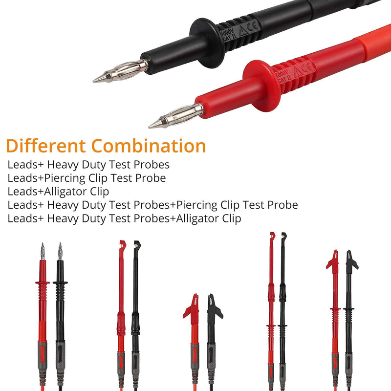 Neoteck Multimeter Test Leads Test Tips Automotive Test Lead Kit with Broken Wire-Free Test Hook Insulation Wire Piercing Clip Test Probe 4mm Socket Automotive Test Leads