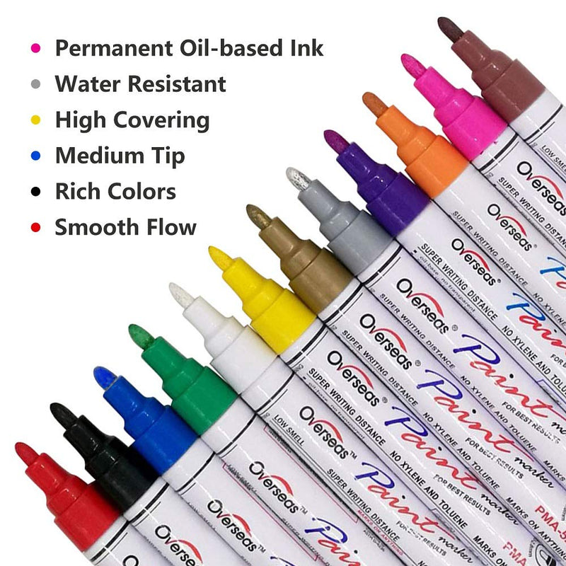 Paint Pens Paint Markers on Almost Anything Never Fade Quick Dry and Permanent, Oil-Based Waterproof Paint Marker Pen Set for Rocks Painting, Wood, Fabric, Plastic, Canvas, Glass, Mugs, DIY Craft