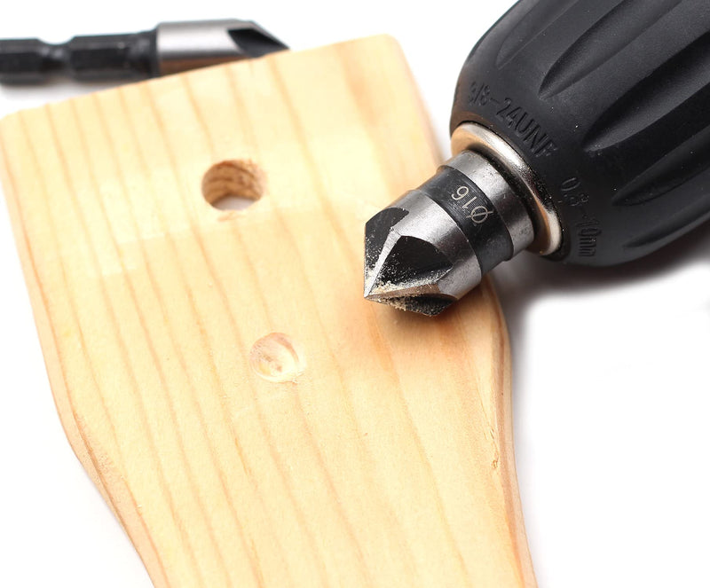 Chiloskit 5pc Industrial 5 Flutes 82 Degree Countersink Drill Bit Set Wood Metal Working Chamfer and Deburring Tool
