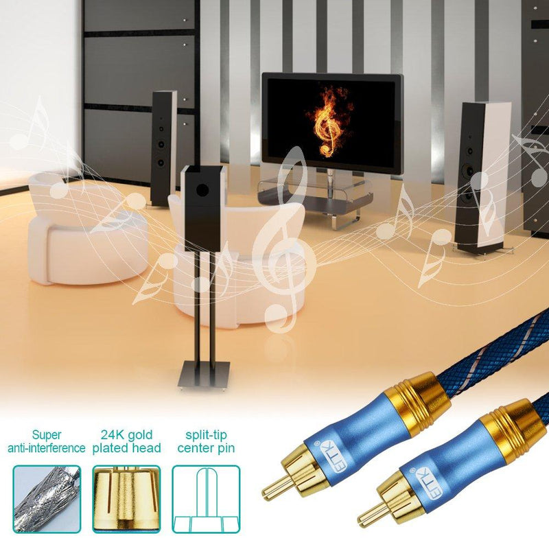 EMK Subwoofer Cable (9.8ft/3m) -Digtal Coaxial/Subwoofer Cable Dual Shielded with Gold Plated RCA to RCA Connectors -Top Blue Series 9.8ft/3m