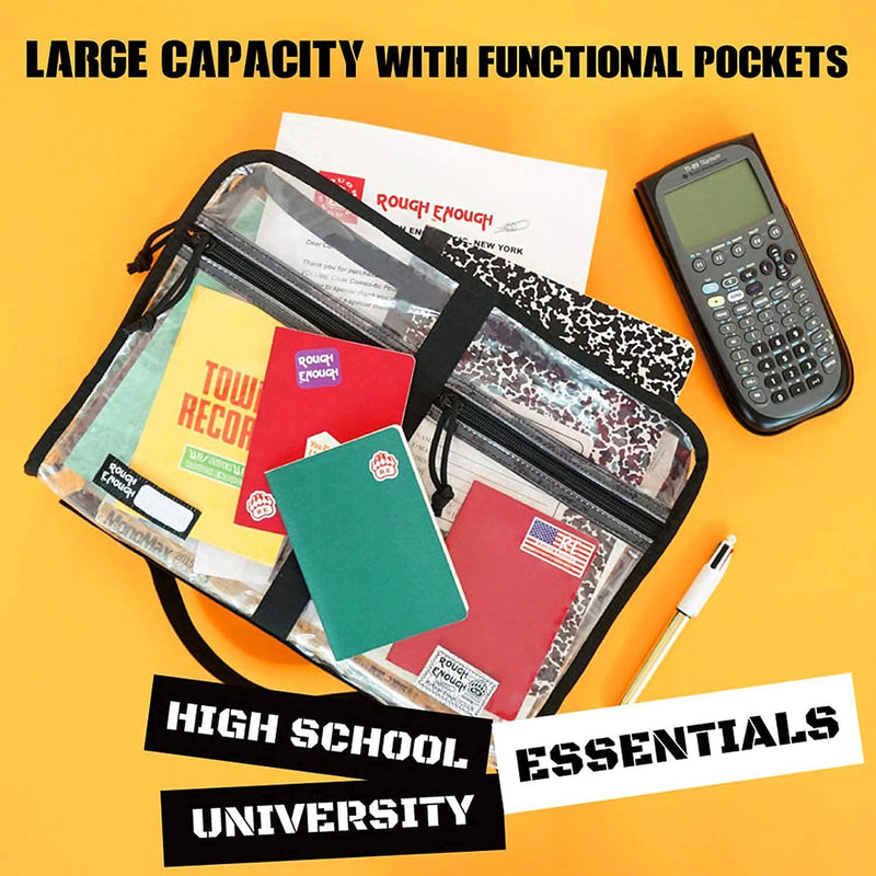 Rough Enough Clear Document Bag Pouch File Folders Organizer Art Portfolio Case Small for A4 Paper Notebook School Supplies for Teachers Black
