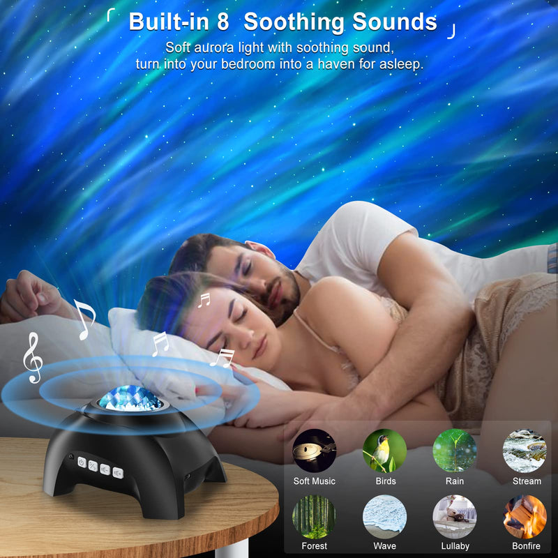 Northern Lights Aurora Projector for Bedroom with Music Bluetooth Speaker and White Noise, Vinwark Galaxy Projector, Starry Night Light Projectors for Kids Adults Gaming Room, Home Theater, Ceiling Black