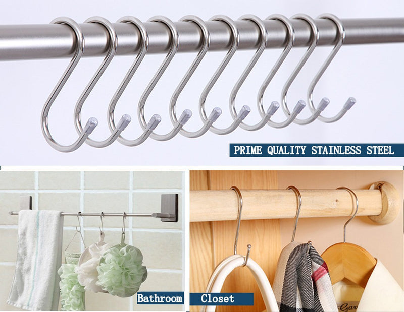 Evob 20 Pack 3.4" S Shaped Hooks Stainless Steel Metal Hangers Hanging Hooks for Kitchen, Work Shop, Bathroom, Garden