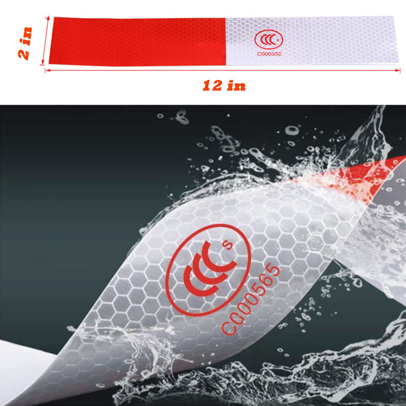 10Pcs Red White Micro Prismatic Sheeting Reflective Tape 2" X 12' Waterproof Reflector Tape Self-Adhesive Reflector Sticker Conspicuity Safety Warning Tape for Truck Trailer Pickup