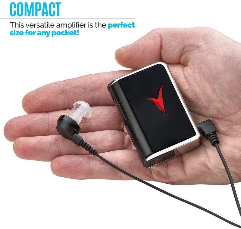 Personal Sound Amplifiers - (2 Pack) Personal Audio Amplifier Device and Voice Enhancer Device for Sound Gain of 50dB, Up to 100 Feet Away, Pocket Hearing Devices