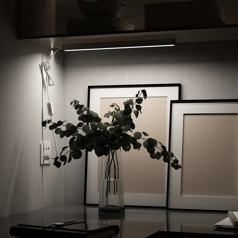 ASOKO LED Under Cabinet Lighting USB Plug-in, Dimmable, 3 Color Temperature, 14.5 in, Under Counter Lights for Kitchen,Shelf,Cupboard, Under Desk Monitor Light Bar (Sliver, 14.5 inch-2 Pack) Lights 2 Pack（14.5 inch）