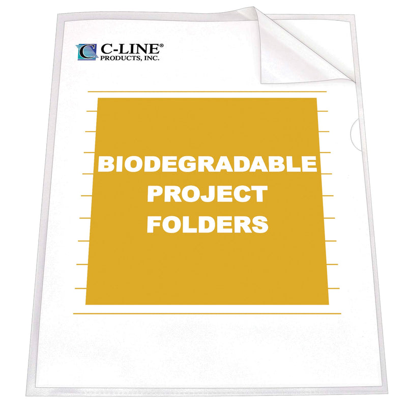 C-Line Biodegradable Poly Project Folders, Reduced Glare, Clear, 8.5 x 11 Inches, 25 per Box (62627)