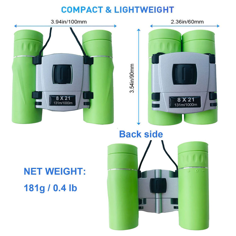 Compact Binoculars for Kids Adults 8 * 21 Real Optical Telescope for Bird Watching Opera Hiking Hunting Travel Birthday Gift(Light Green) Light Green