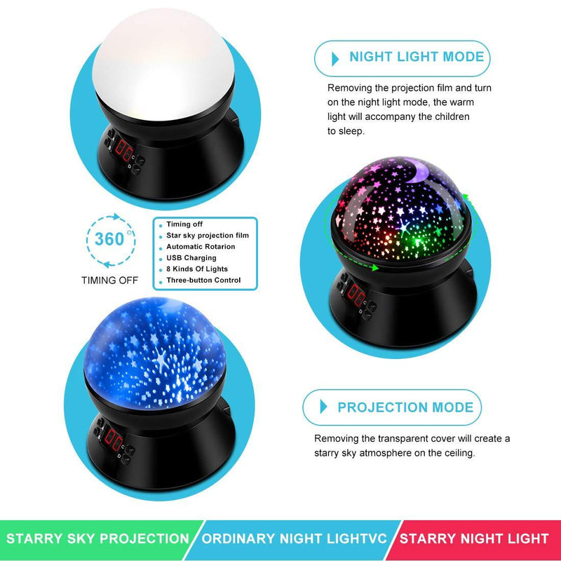 MOKOQI Star Projector Night Lights for Kids With Timer, Gifts for 1 - 14 Year Old Girl and Boy, Room Lights for Kids Glow in The Dark Stars and Moon can Make Child Sleep Peacefully and Best Gift-Black Black