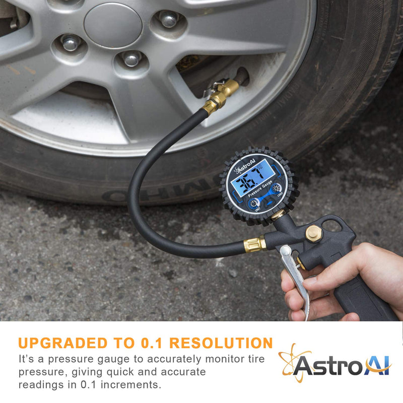 AstroAI Digital Tire Inflator with Pressure Gauge, 250 PSI Air Chuck and Compressor Accessories Heavy Duty with Rubber Hose and Quick Connect Coupler for 0.1 Display Resolution